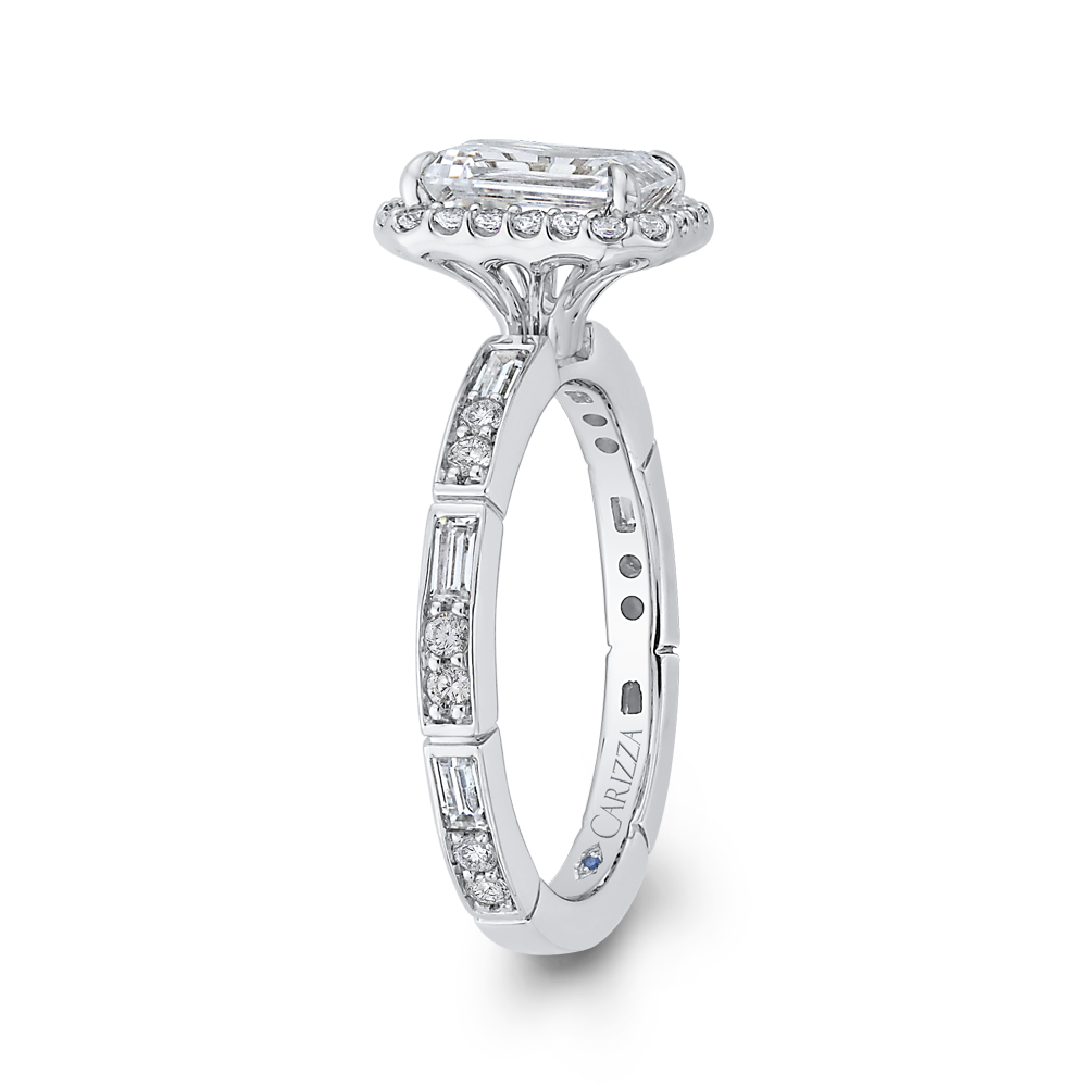 Emerald Cut Diamond Halo Engagement Ring in 14K White Gold (Semi-Mount)