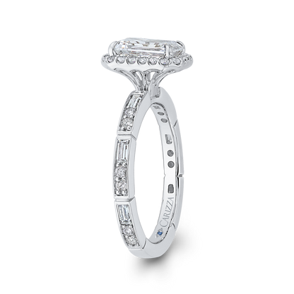 Emerald Cut Diamond Halo Engagement Ring in 14K White Gold (Semi-Mount)