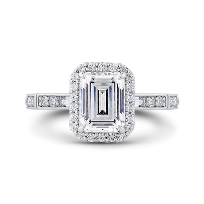 Emerald Cut Diamond Halo Engagement Ring in 14K White Gold (Semi-Mount)