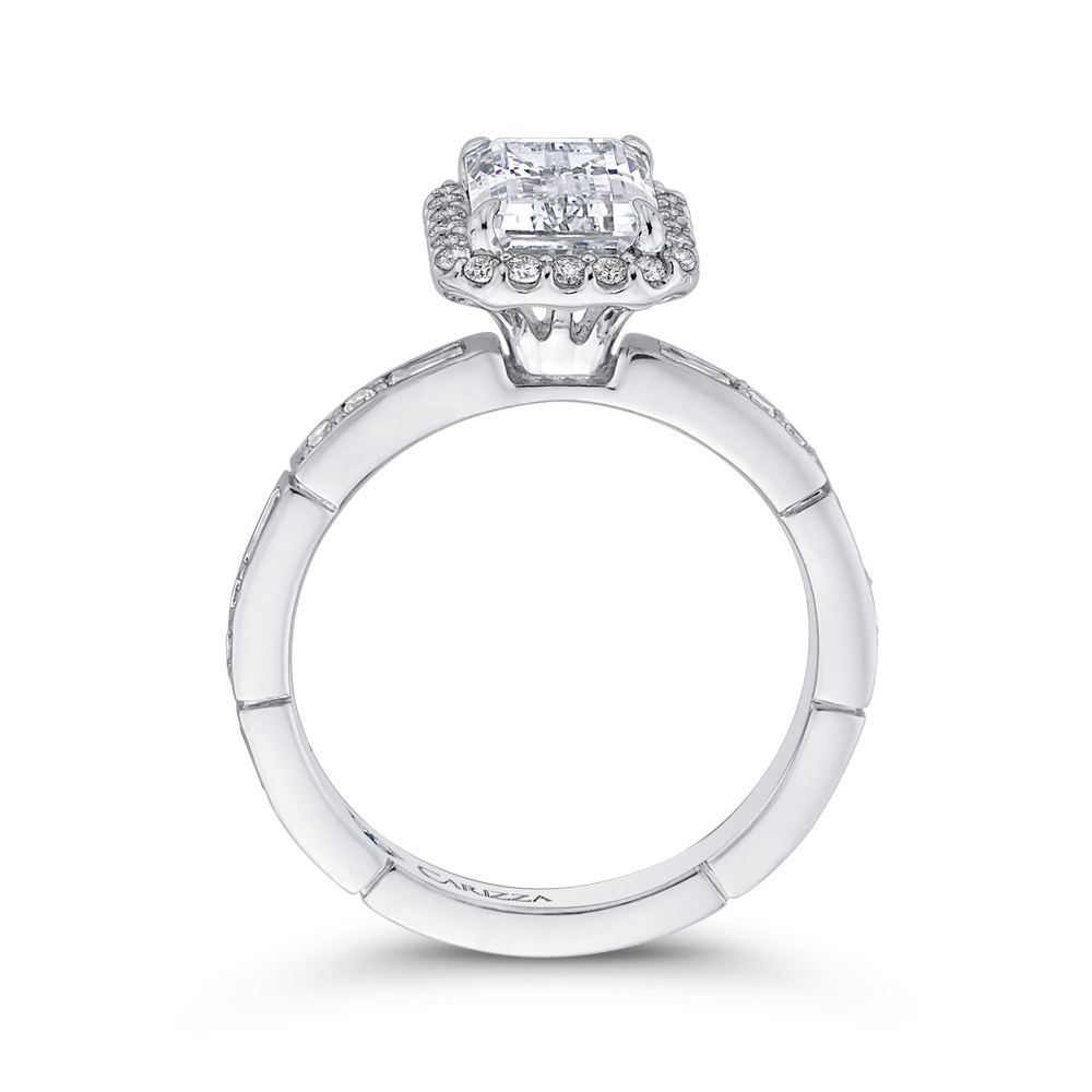 Emerald Cut Diamond Halo Engagement Ring in 14K White Gold (Semi-Mount)