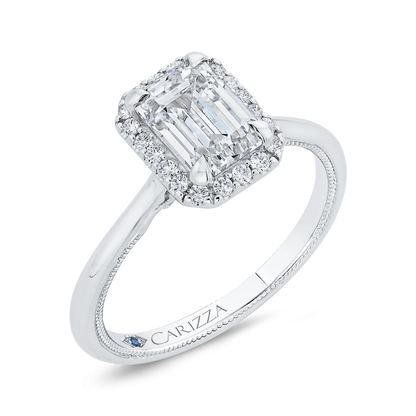 Emerald Cut Diamond Halo Engagement Ring in 14K White Gold (Semi-Mount)