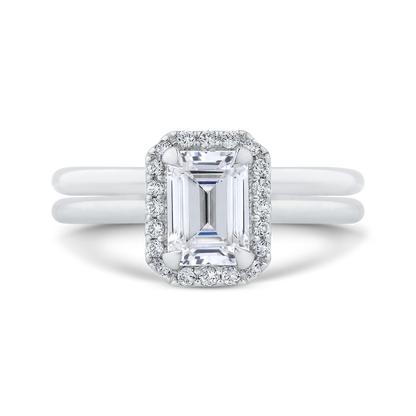 Emerald Cut Diamond Halo Engagement Ring in 14K White Gold (Semi-Mount)