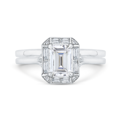 Emerald Cut Diamond Engagement Ring with Round Shank in 14K White Gold (Semi-Mount)