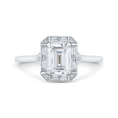 Emerald Cut Diamond Engagement Ring with Round Shank in 14K White Gold (Semi-Mount)