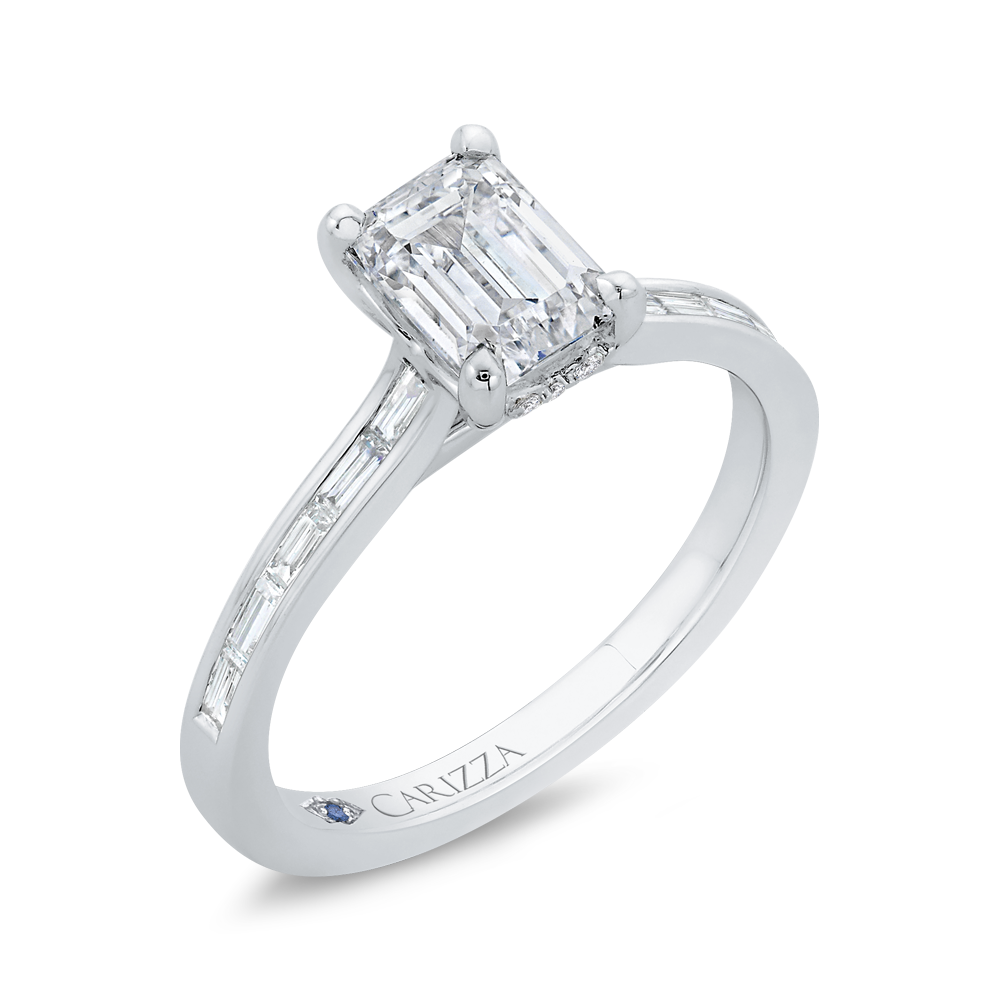 Emerald Cut Diamond Solitaire Engagement Ring in 14K White Gold (Semi-Mount)