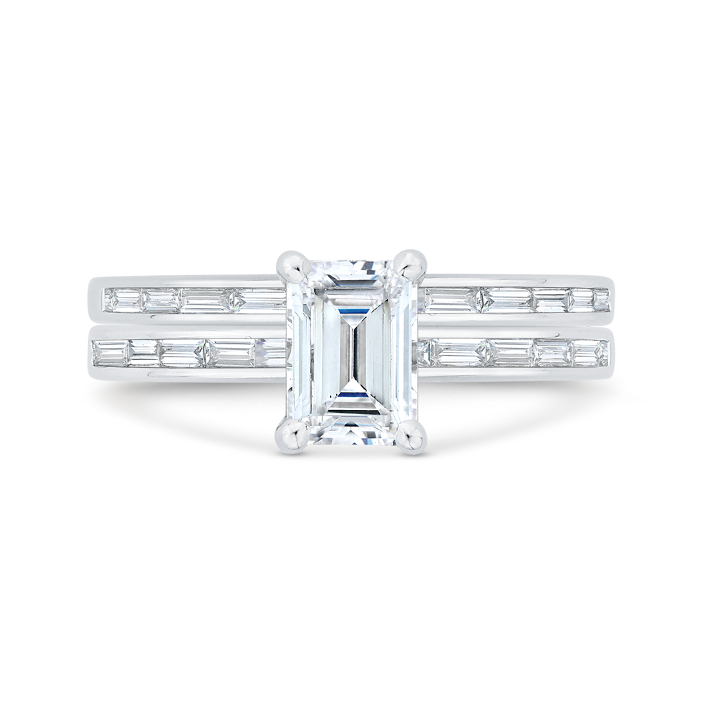 Emerald Cut Diamond Solitaire Engagement Ring in 14K White Gold (Semi-Mount)