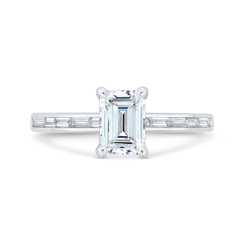 Emerald Cut Diamond Solitaire Engagement Ring in 14K White Gold (Semi-Mount)