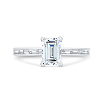 Emerald Cut Diamond Solitaire Engagement Ring in 14K White Gold (Semi-Mount)