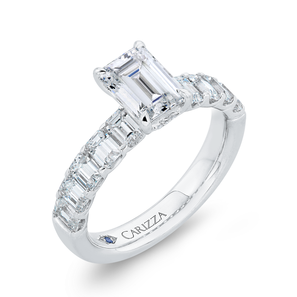 Emerald Cut Solitaire Diamond Engagement Ring in 14K White Gold (Semi-Mount)