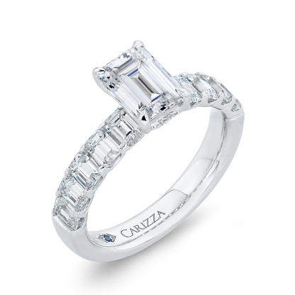 Emerald Cut Solitaire Diamond Engagement Ring in 14K White Gold (Semi-Mount)