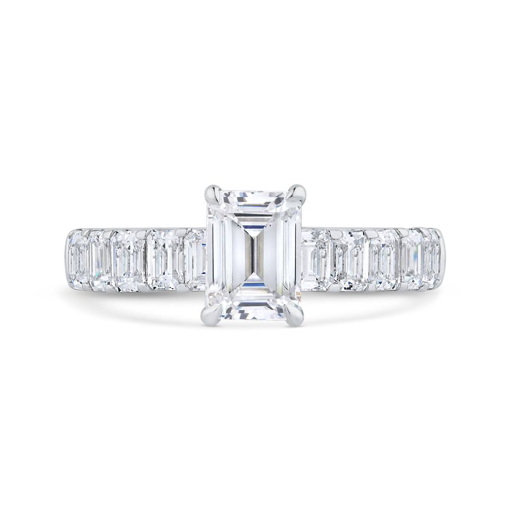 Emerald Cut Solitaire Diamond Engagement Ring in 14K White Gold (Semi-Mount)