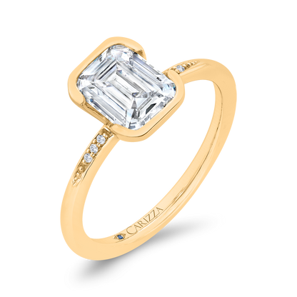 14K Yellow Gold Emerald Cut Diamond Engagement Ring (Semi-Mount)
