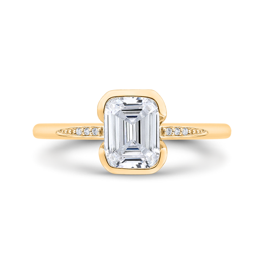 14K Yellow Gold Emerald Cut Diamond Engagement Ring (Semi-Mount)