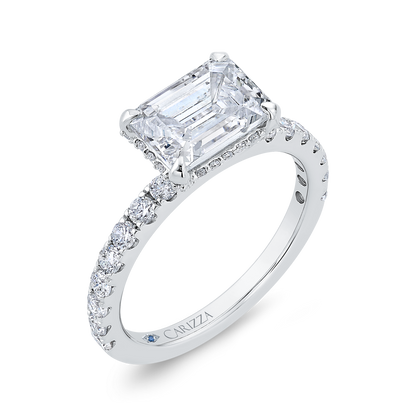 14K White Gold Emerald Cut Diamond Engagement Ring (Semi-Mount)
