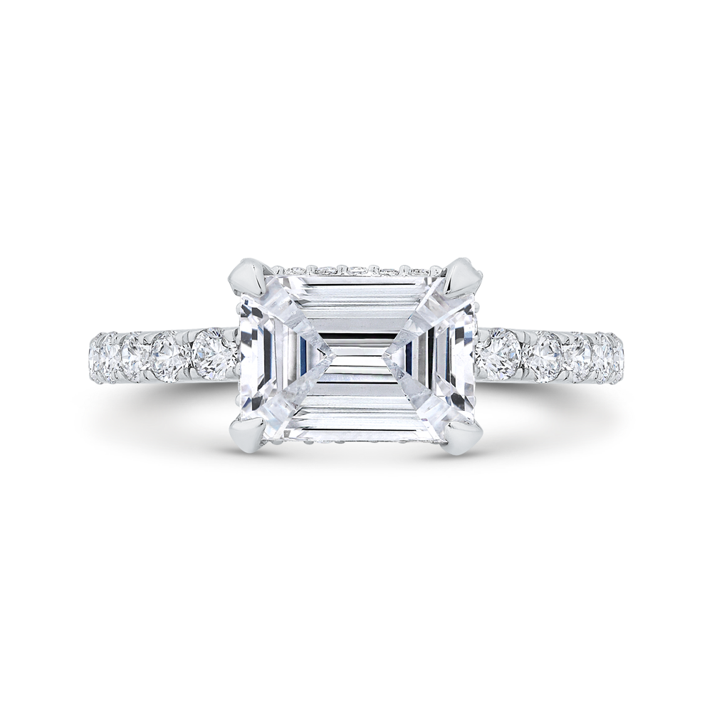 14K White Gold Emerald Cut Diamond Engagement Ring (Semi-Mount)