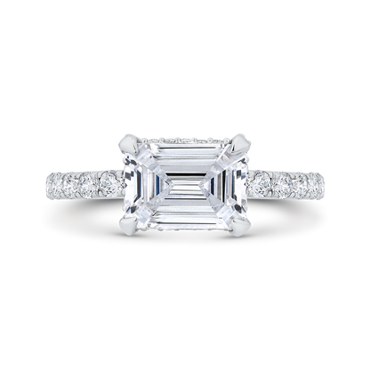 14K White Gold Emerald Cut Diamond Engagement Ring (Semi-Mount)
