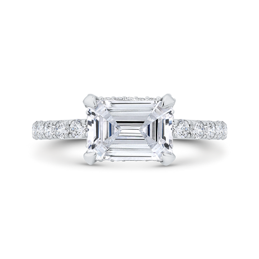 14K White Gold Emerald Cut Diamond Engagement Ring (Semi-Mount)