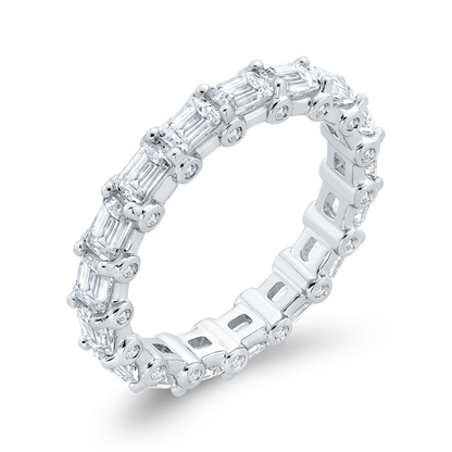 14K White Gold with Round & Emerald Diamond Eternity Ring