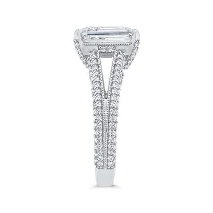 14K White Gold Emerald Cut Diamond Engagement Ring with Split Shank (Semi-Mount)