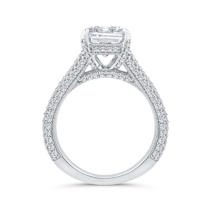 14K White Gold Emerald Cut Diamond Engagement Ring with Split Shank (Semi-Mount)