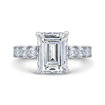 14K White Gold Emerald Cut Diamond Engagement Ring (Semi-Mount)