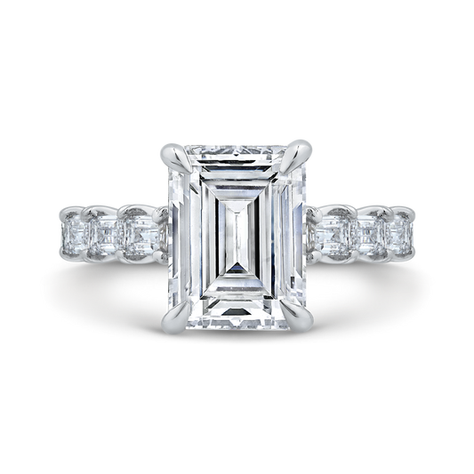 14K White Gold Emerald Cut Diamond Engagement Ring (Semi-Mount)