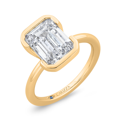 14K Yellow Gold Emerald Cut Diamond Solitaire Engagement Ring (Semi-Mount)