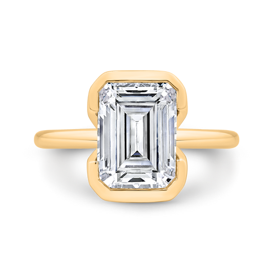 14K Yellow Gold Emerald Cut Diamond Solitaire Engagement Ring (Semi-Mount)
