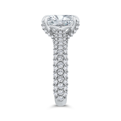 14K White Gold Three Row Emerald Diamond Engagement Ring (Semi-Mount)