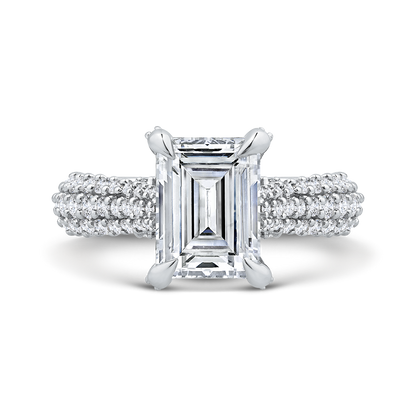 14K White Gold Three Row Emerald Diamond Engagement Ring (Semi-Mount)