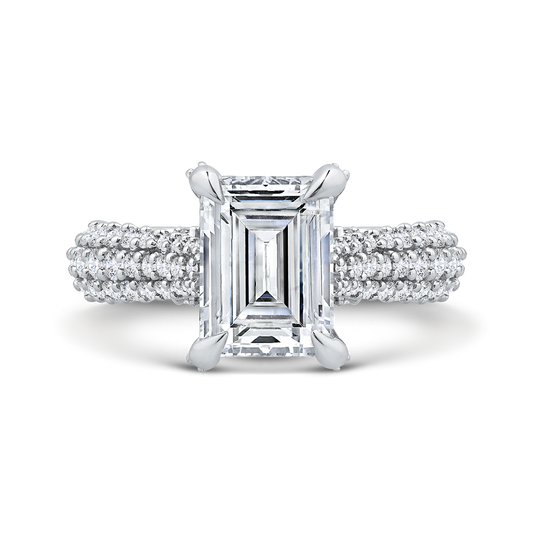 14K White Gold Three Row Emerald Diamond Engagement Ring (Semi-Mount)