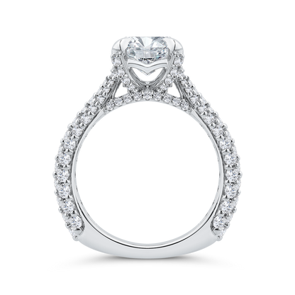 14K White Gold Three Row Emerald Diamond Engagement Ring (Semi-Mount)