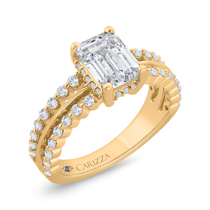 14K Yellow Gold Emerald Cut Diamond Engagement Ring (Semi-Mount)