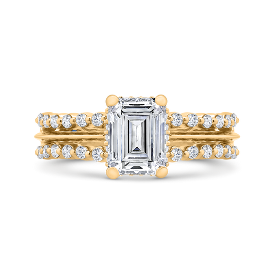 14K Yellow Gold Emerald Cut Diamond Engagement Ring (Semi-Mount)