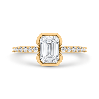 14K Yellow Gold Emerald Cut Diamond Engagement Ring (Semi-Mount)