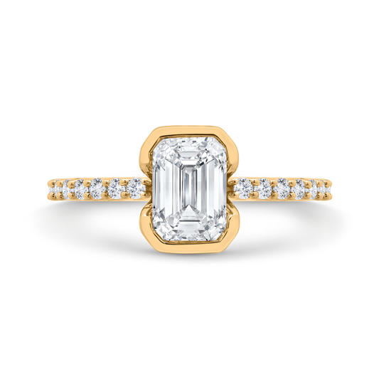 14K Yellow Gold Emerald Cut Diamond Engagement Ring (Semi-Mount)