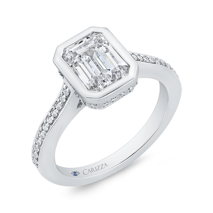 14K White Gold Emerald Cut Diamond Engagement Ring (Semi-Mount)