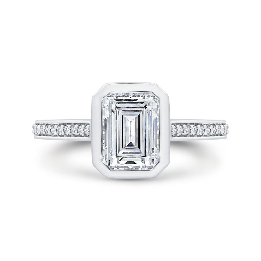 14K White Gold Emerald Cut Diamond Engagement Ring (Semi-Mount)