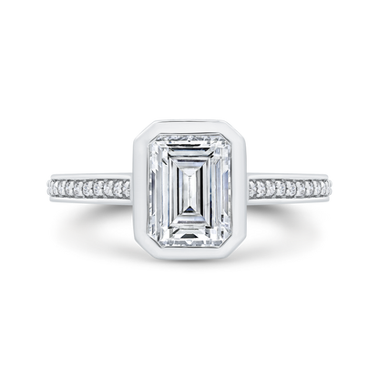 14K White Gold Emerald Cut Diamond Engagement Ring (Semi-Mount)