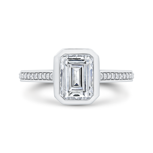 14K White Gold Emerald Cut Diamond Engagement Ring (Semi-Mount)