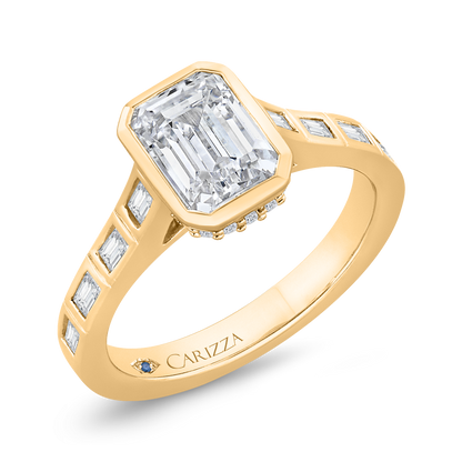 14K Yellow Gold Emerald Cut Diamond Engagement Ring (Semi-Mount)