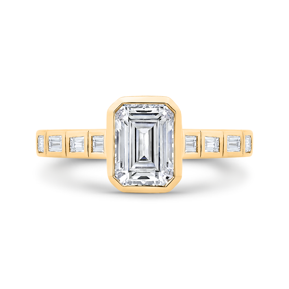 14K Yellow Gold Emerald Cut Diamond Engagement Ring (Semi-Mount)