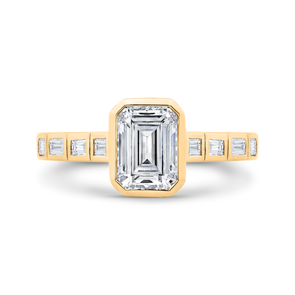 14K Yellow Gold Emerald Cut Diamond Engagement Ring (Semi-Mount)