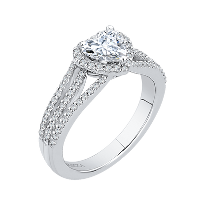 Split Shank Heart Diamond Halo Engagement Ring in 14K White Gold (Semi-Mount)