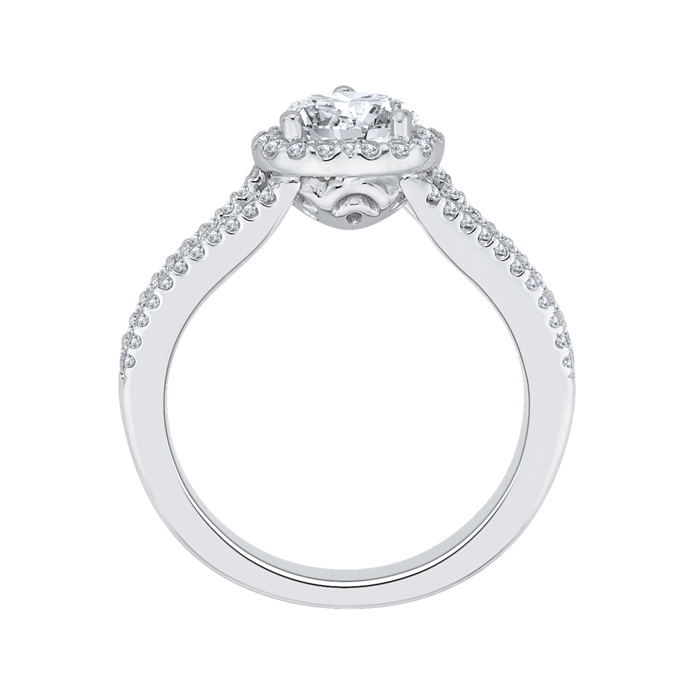 Split Shank Heart Diamond Halo Engagement Ring in 14K White Gold (Semi-Mount)