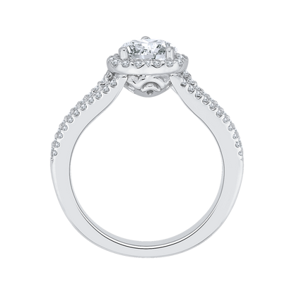 Split Shank Heart Diamond Halo Engagement Ring in 14K White Gold (Semi-Mount)