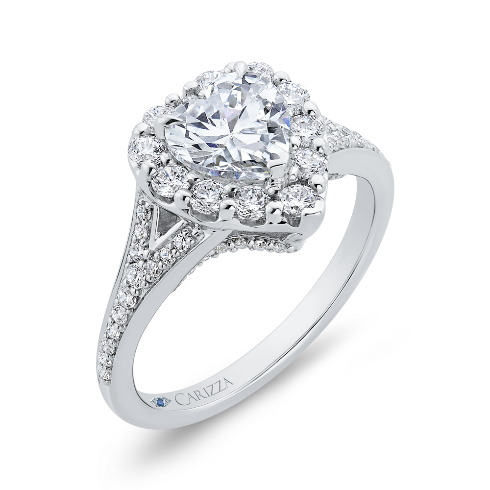 14K White Gold Heart Cut Diamond Engagement Ring (Semi-Mount)