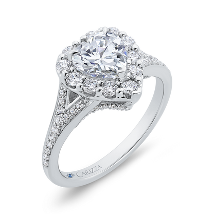 14K White Gold Heart Cut Diamond Engagement Ring (Semi-Mount)