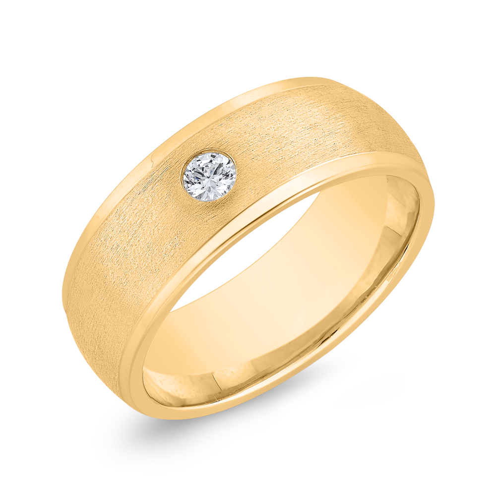 14K Yellow Gold with Round Diamond Men's Band
