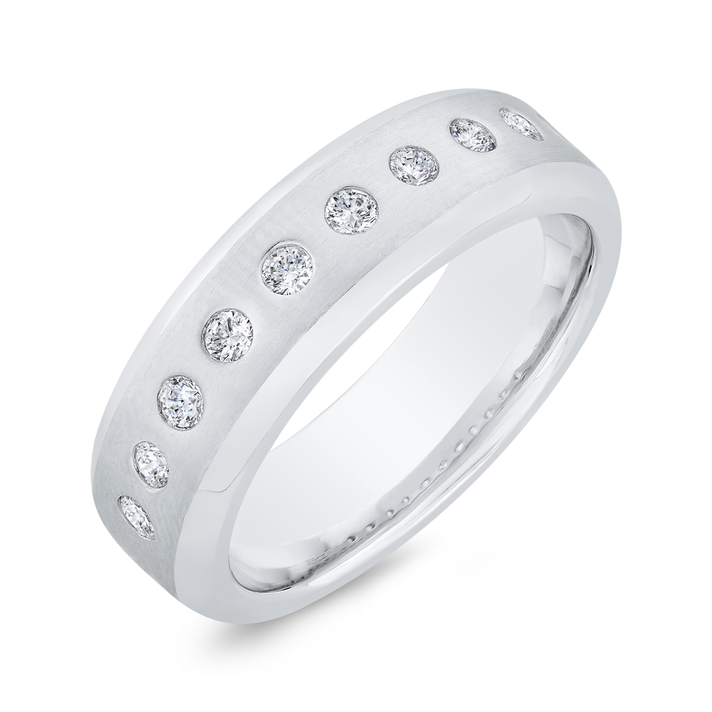 14K White Gold with Round Diamond Men's Band